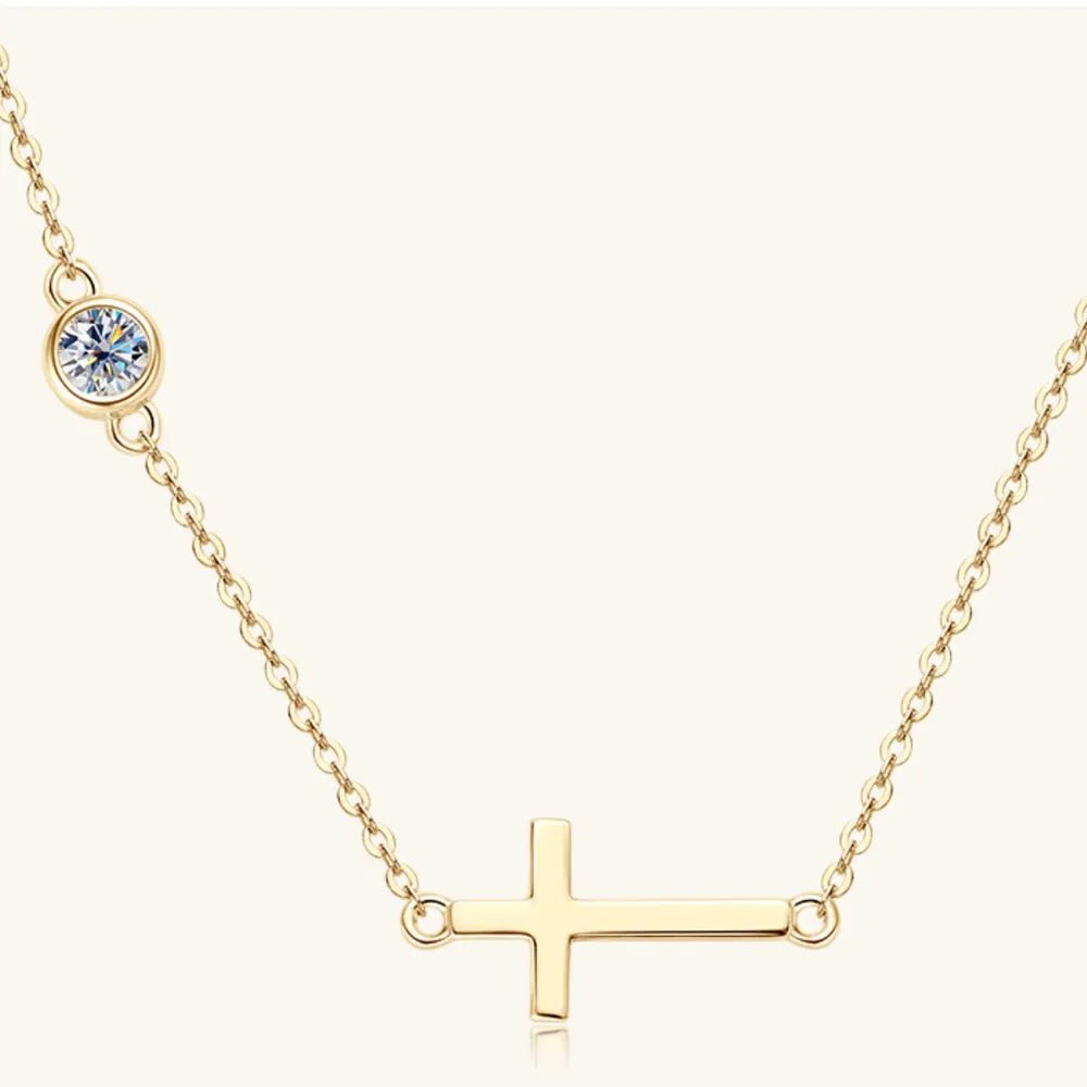 Cross 925 Sterling Silver Moissanite Necklace - Coolpeacock