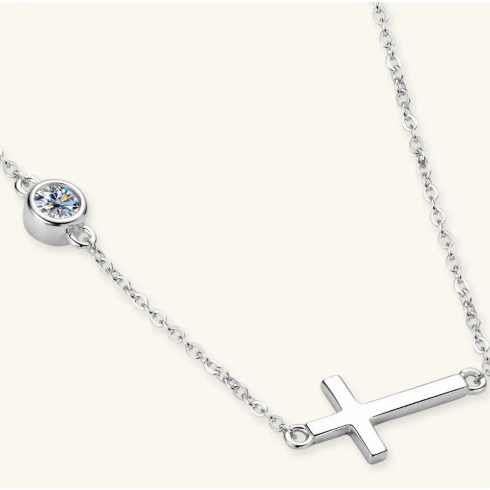 Cross 925 Sterling Silver Moissanite Necklace - Coolpeacock