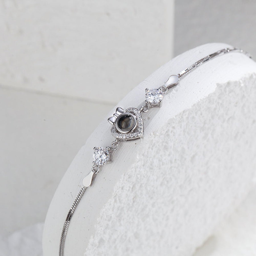 Custom Bow Heart Bracelet Personlized Projection Bracelet 925 Sterling Silver - Coolpeacock