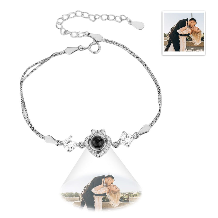 Custom Bow Heart Bracelet Personlized Projection Bracelet 925 Sterling Silver - Coolpeacock
