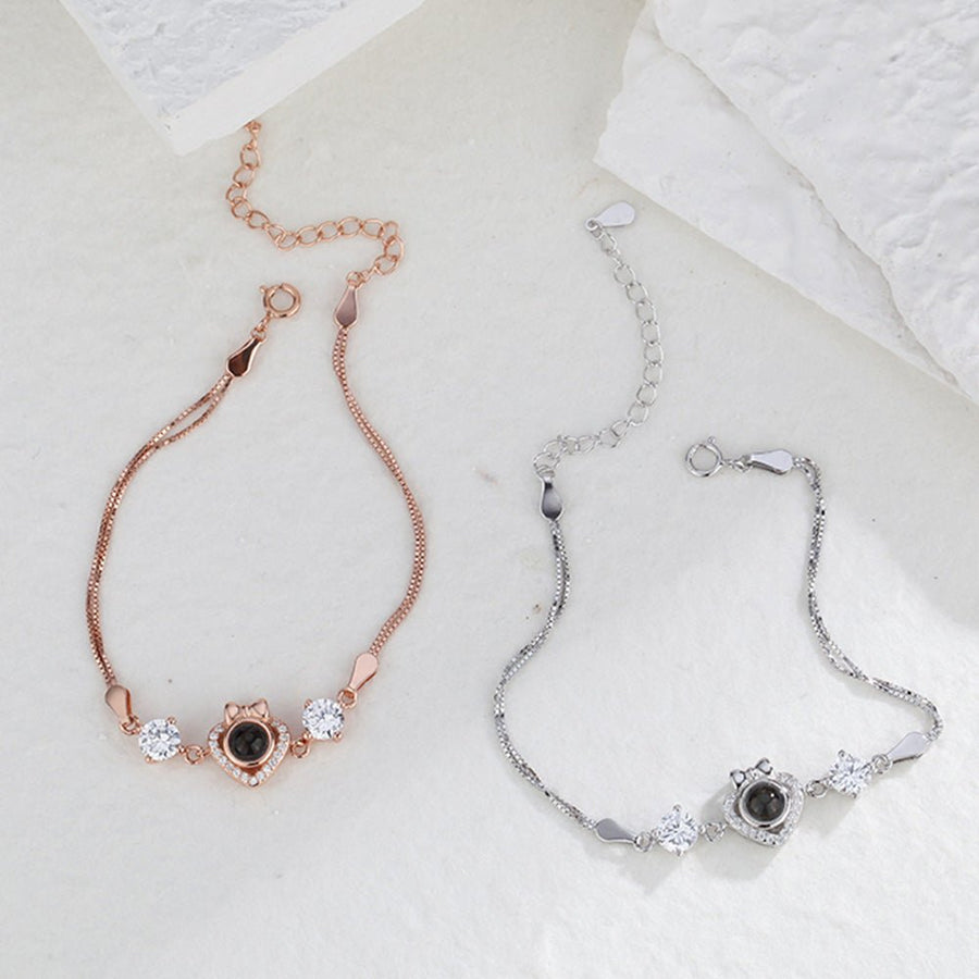 Custom Bow Heart Bracelet Personlized Projection Bracelet 925 Sterling Silver - Coolpeacock