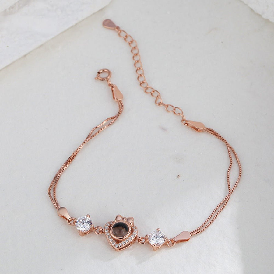 Custom Bow Heart Bracelet Personlized Projection Bracelet 925 Sterling Silver - Coolpeacock