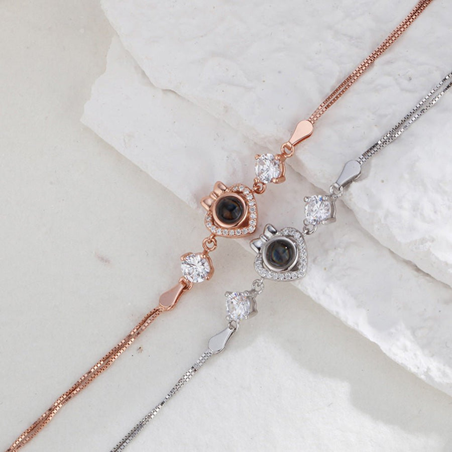 Custom Bow Heart Bracelet Personlized Projection Bracelet 925 Sterling Silver - Coolpeacock