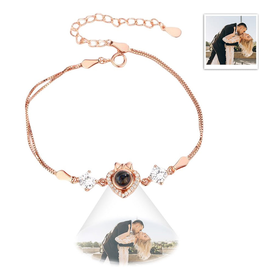 Custom Bow Heart Bracelet Personlized Projection Bracelet 925 Sterling Silver - Coolpeacock