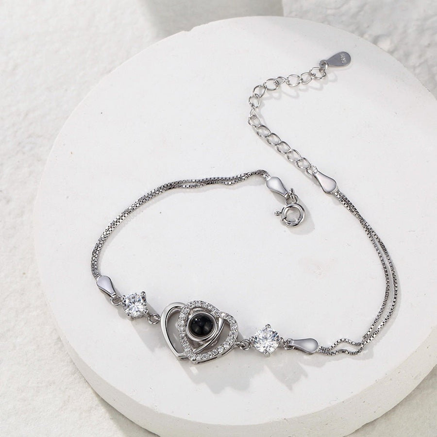 Custom Double Heart Projection Bracelet 925 Sterling Silver - Coolpeacock