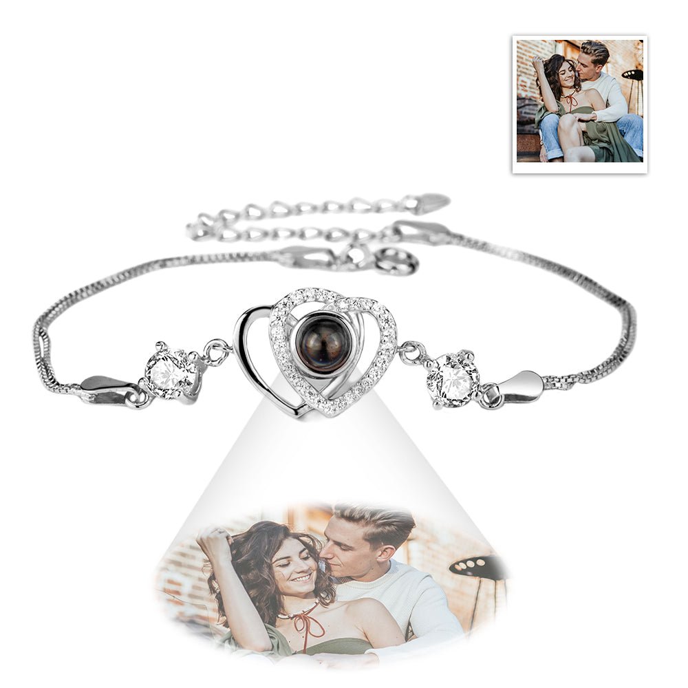 Custom Double Heart Projection Bracelet 925 Sterling Silver - Coolpeacock
