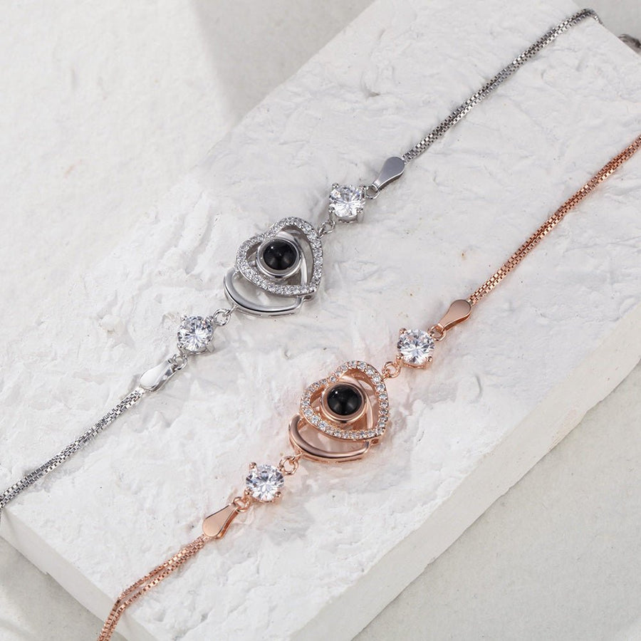 Custom Double Heart Projection Bracelet 925 Sterling Silver - Coolpeacock