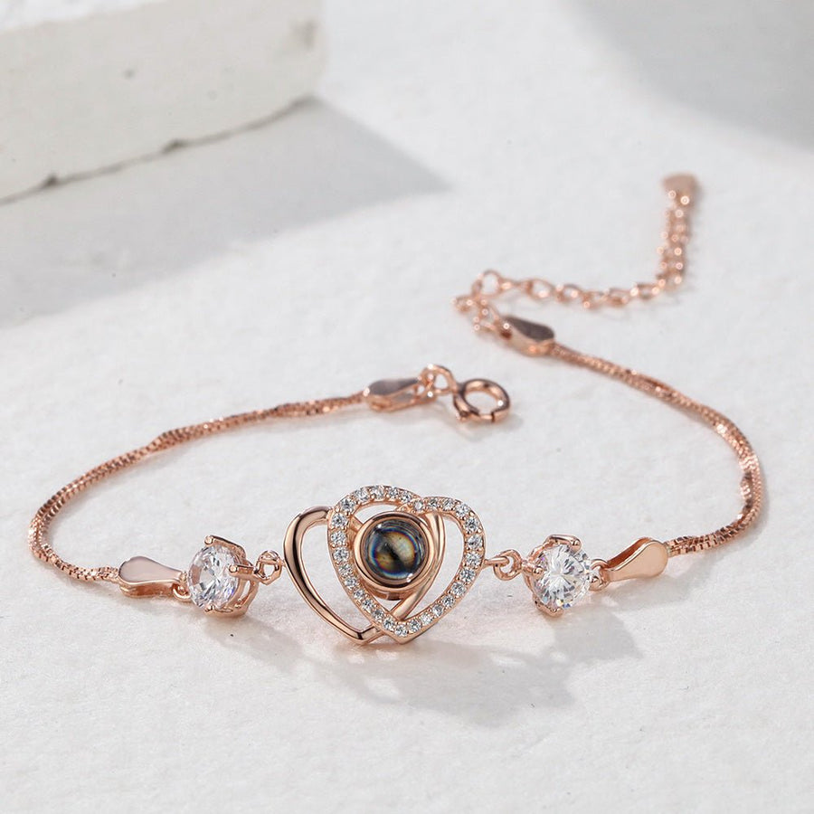 Custom Double Heart Projection Bracelet 925 Sterling Silver - Coolpeacock