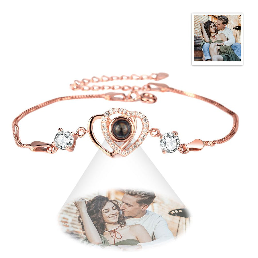 Custom Double Heart Projection Bracelet 925 Sterling Silver - Coolpeacock