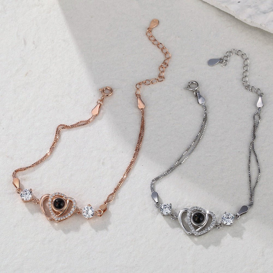 Custom Double Heart Projection Bracelet 925 Sterling Silver - Coolpeacock