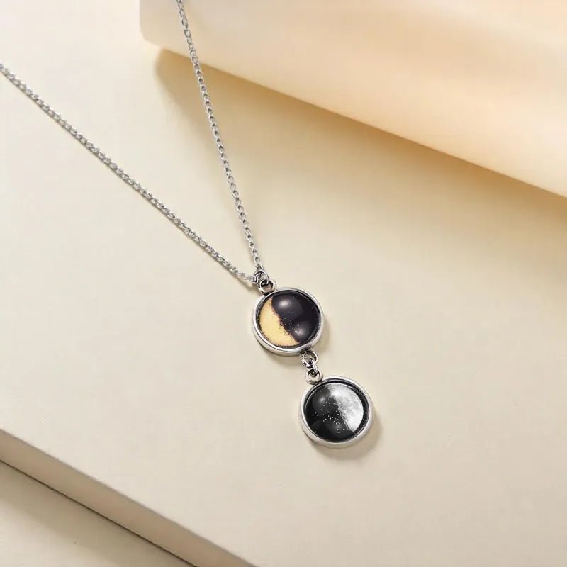 Custom Double Moon Phase Necklace Luminous Necklace Gift for Her - Coolpeacock