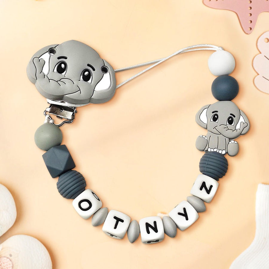 Custom Dummy Chain with Name Personalised Elephant Pacifier Clip for Boys Girls - Coolpeacock