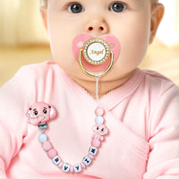 Custom Dummy Chain with Name Personalised Elephant Pacifier Clip for Boys Girls - Coolpeacock
