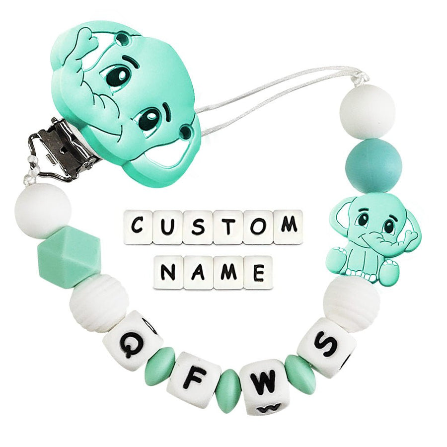 Custom Dummy Chain with Name Personalised Elephant Pacifier Clip for Boys Girls - Coolpeacock