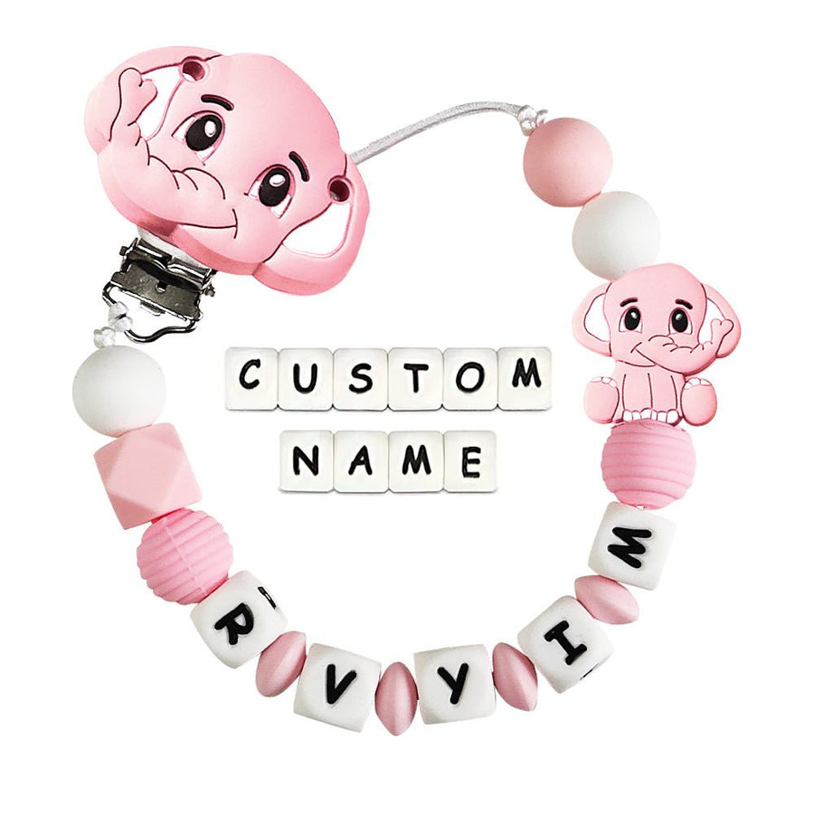 Custom Dummy Chain with Name Personalised Elephant Pacifier Clip for Boys Girls - Coolpeacock