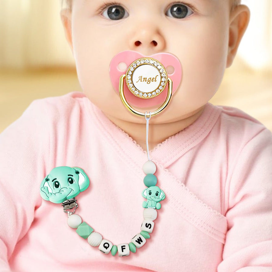 Custom Dummy Chain with Name Personalised Elephant Pacifier Clip for Boys Girls - Coolpeacock