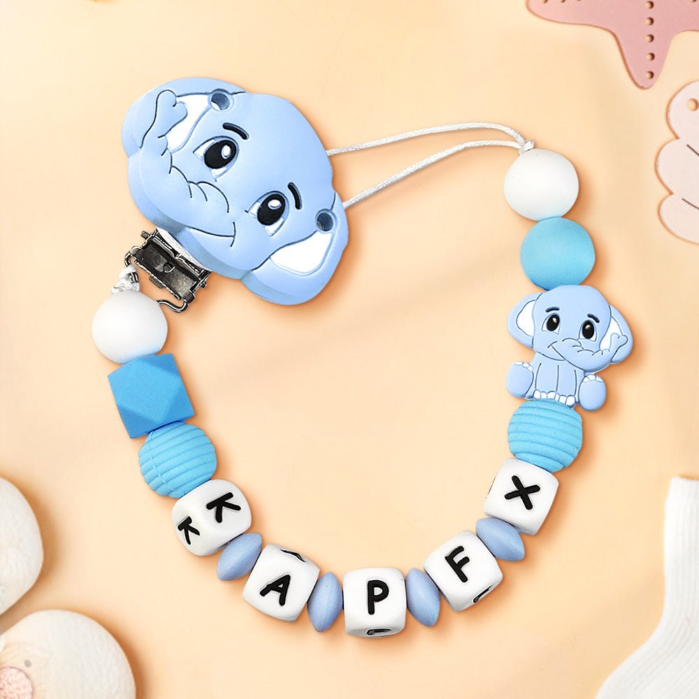 Custom Dummy Chain with Name Personalised Elephant Pacifier Clip for Boys Girls - Coolpeacock
