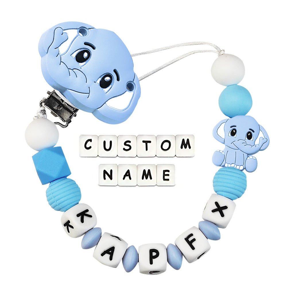 Custom Dummy Chain with Name Personalised Elephant Pacifier Clip for Boys Girls - Coolpeacock