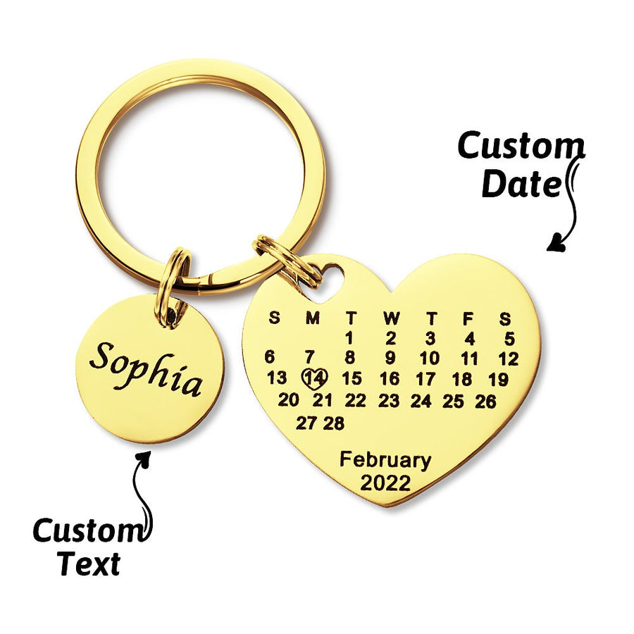 Custom Engraved Heart Calendar Keychain Save The Date Keychain - Coolpeacock