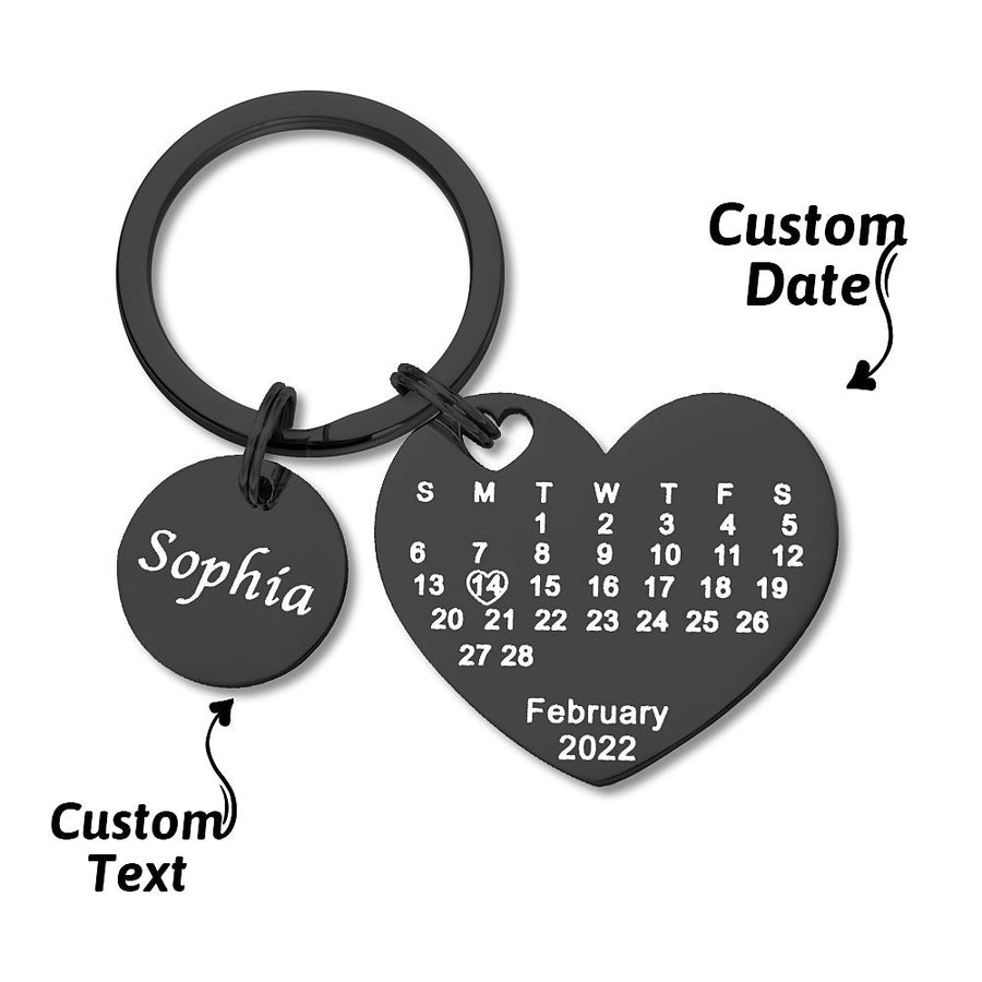 Custom Engraved Heart Calendar Keychain Save The Date Keychain - Coolpeacock