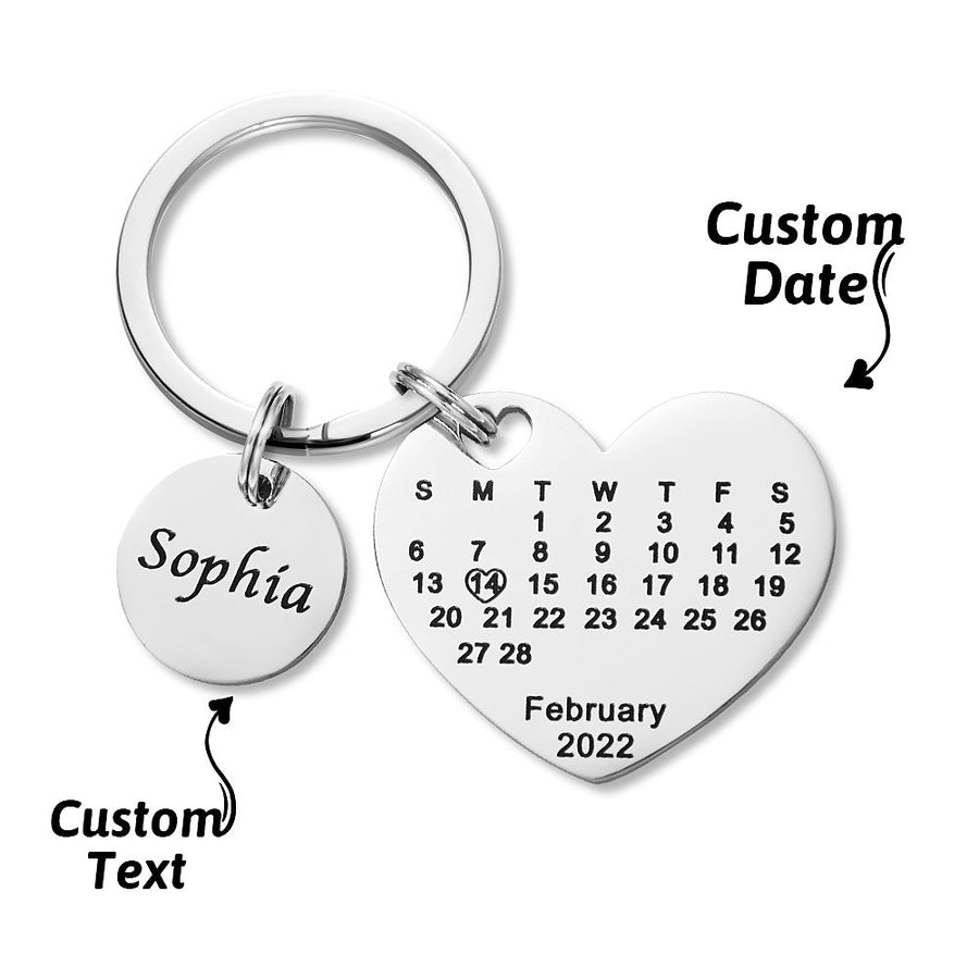 Custom Engraved Heart Calendar Keychain Save The Date Keychain - Coolpeacock