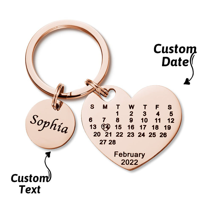 Custom Engraved Heart Calendar Keychain Save The Date Keychain - Coolpeacock