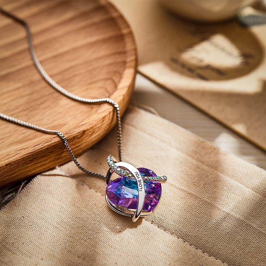 Custom Engraved Necklace Crystal Heart Love Gifts for Women - Coolpeacock