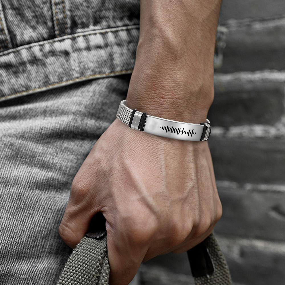 Custom Engraved Scannable Code Music Men Bracelet - Coolpeacock