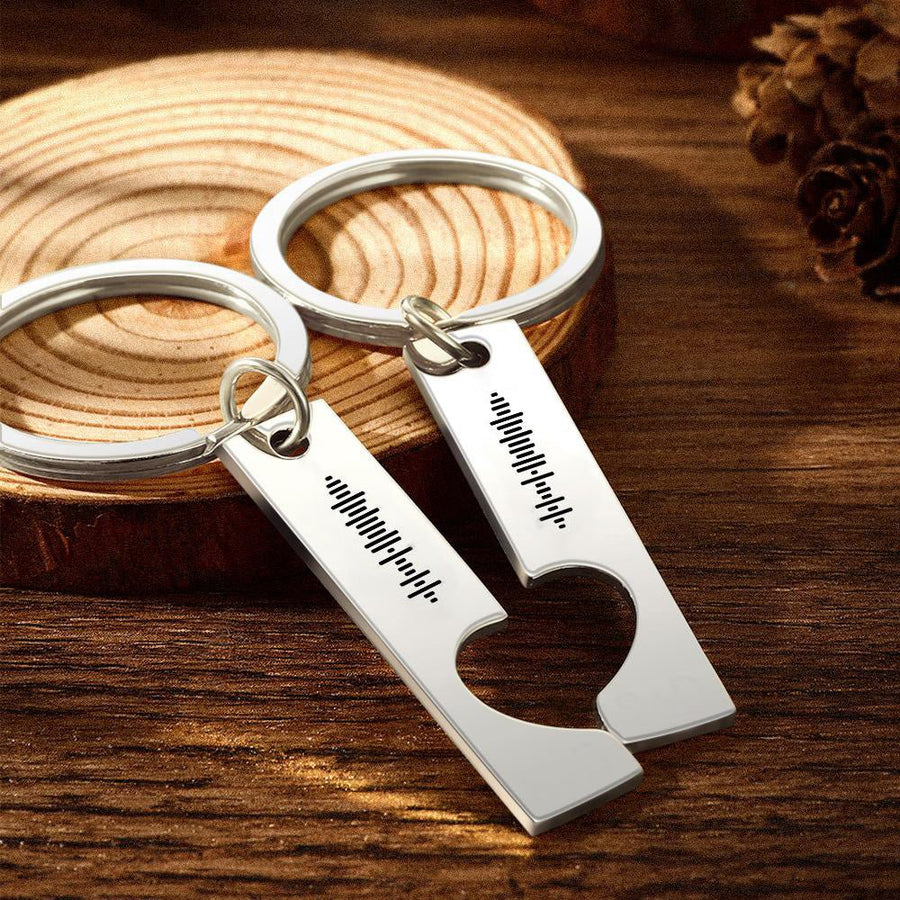 Custom Engraved Stainless Steel Scannable Music Code Couple Keychains - Coolpeacock