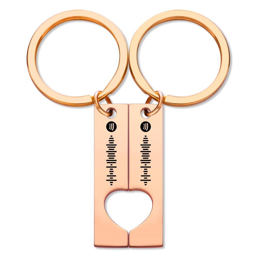 Custom Engraved Stainless Steel Scannable Music Code Couple Keychains - Coolpeacock