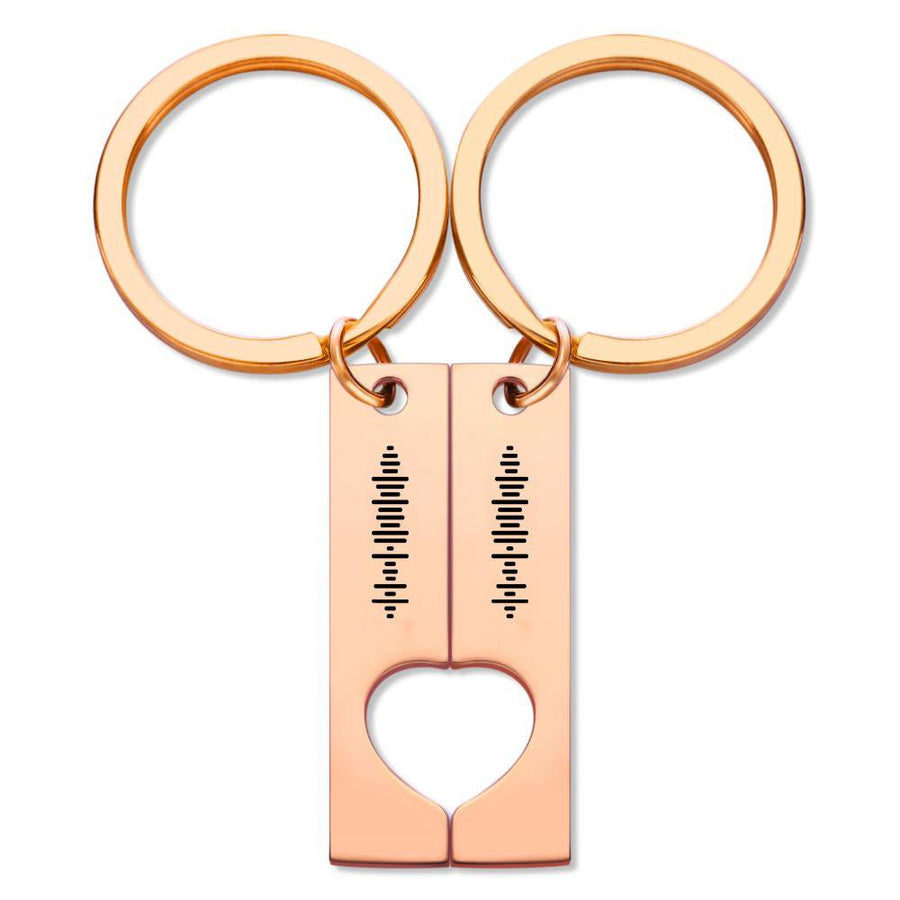 Custom Engraved Stainless Steel Scannable Music Code Couple Keychains - Coolpeacock