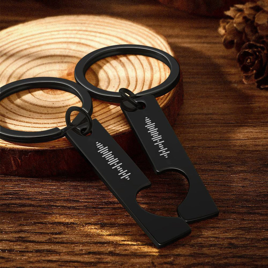 Custom Engraved Stainless Steel Scannable Music Code Couple Keychains - Coolpeacock