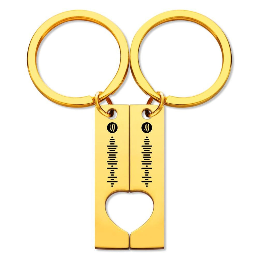 Custom Engraved Stainless Steel Scannable Music Code Couple Keychains - Coolpeacock