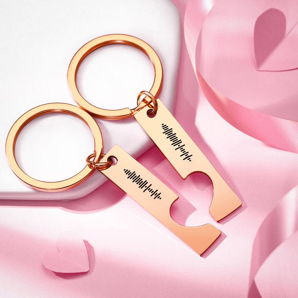 Custom Engraved Stainless Steel Scannable Music Code Couple Keychains - Coolpeacock