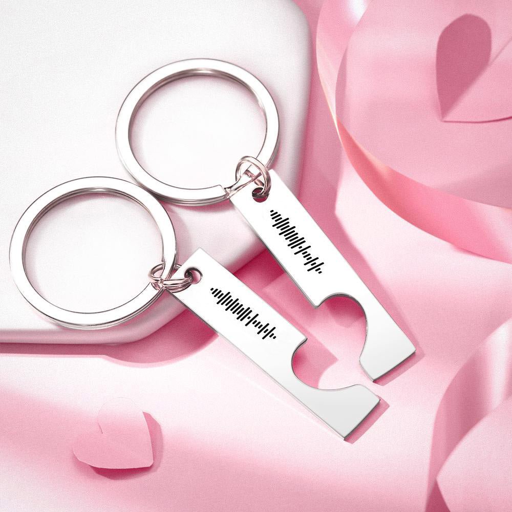 Custom Engraved Stainless Steel Scannable Music Code Couple Keychains - Coolpeacock