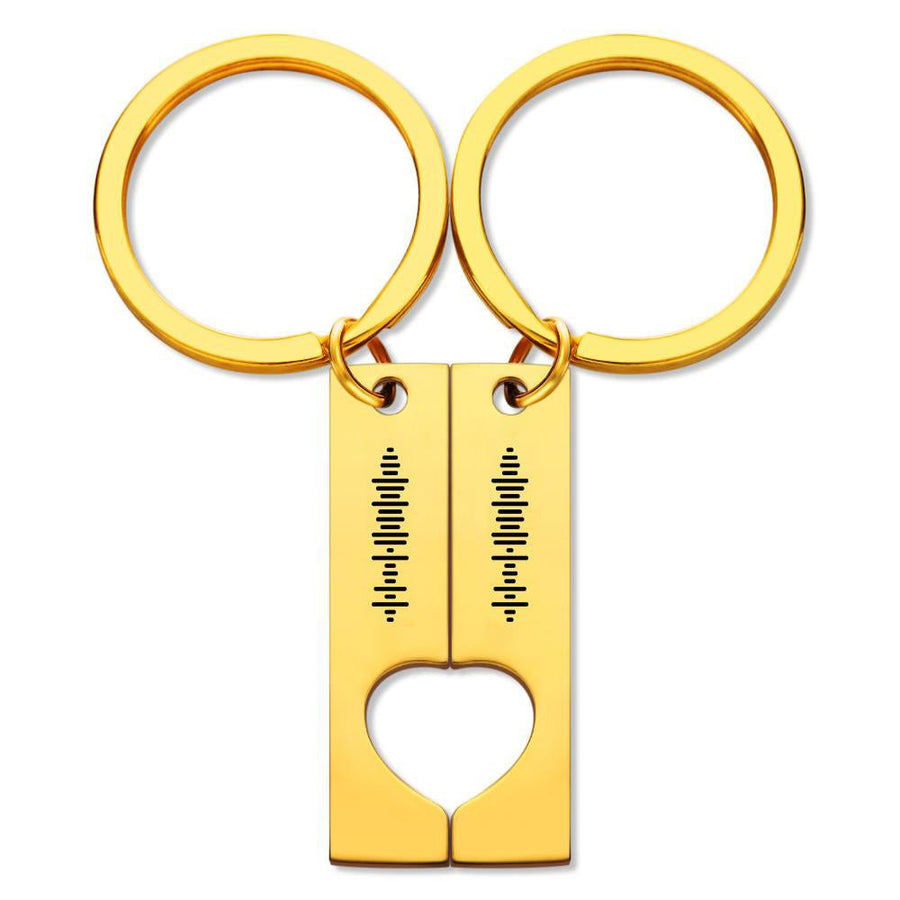 Custom Engraved Stainless Steel Scannable Music Code Couple Keychains - Coolpeacock