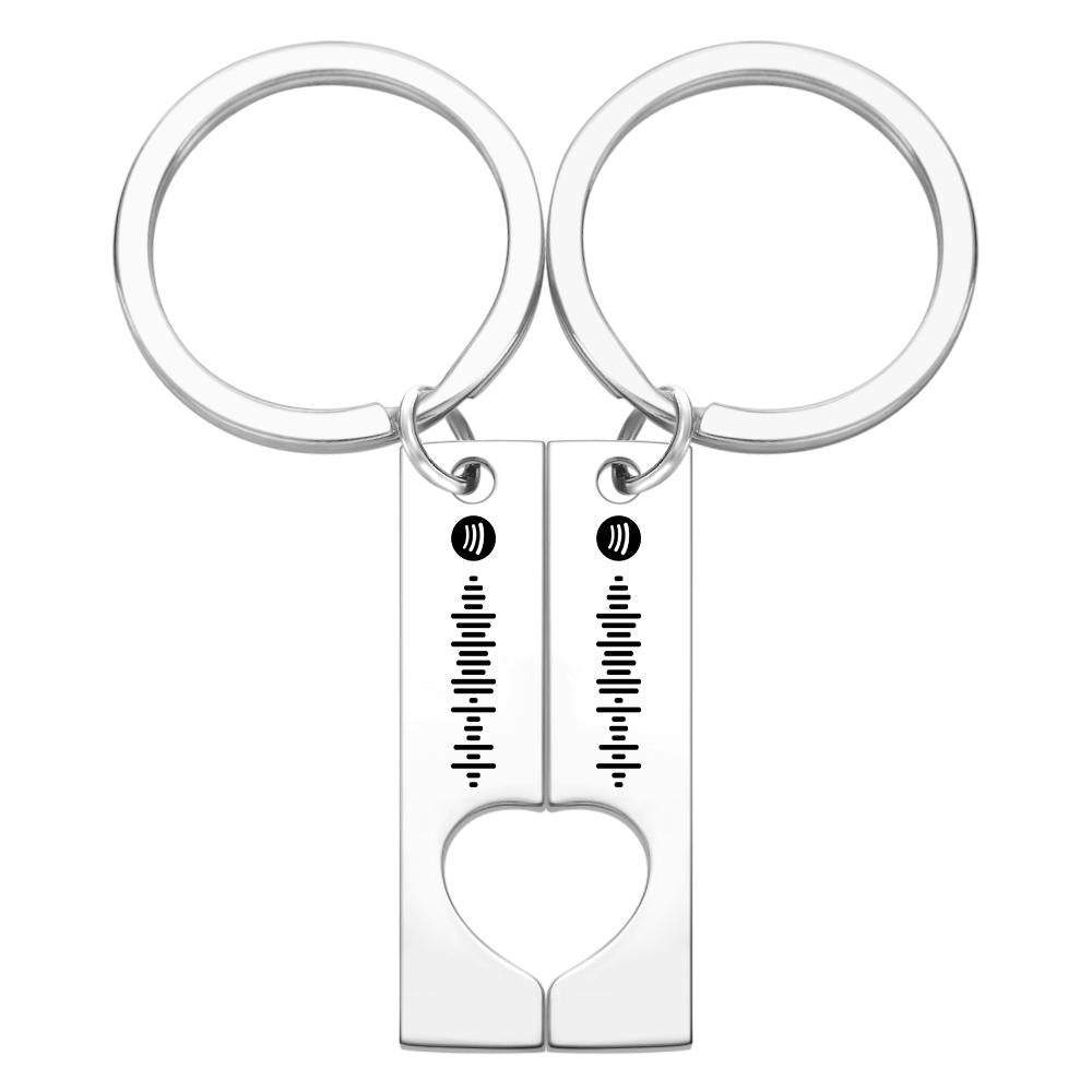 Custom Engraved Stainless Steel Scannable Music Code Couple Keychains - Coolpeacock