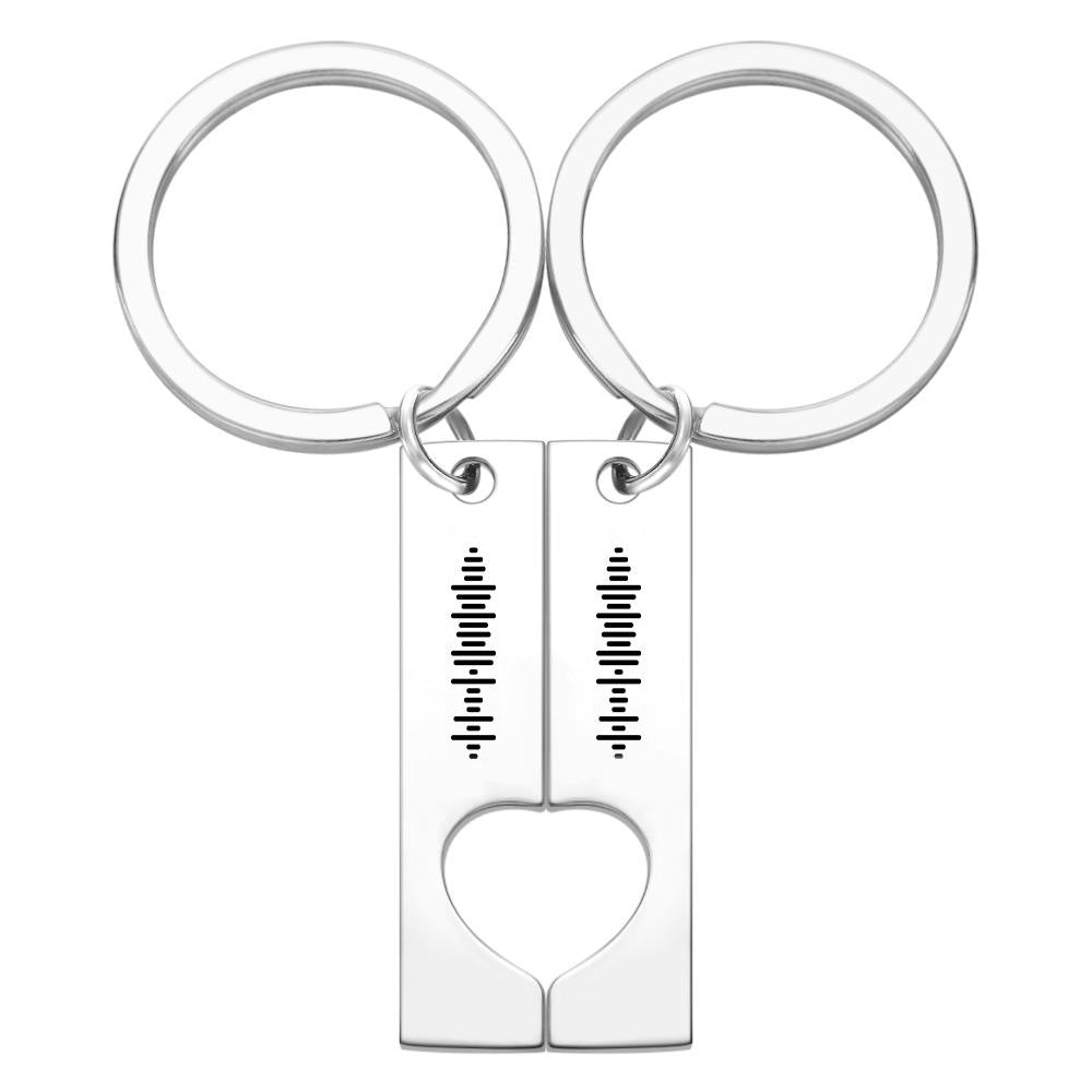 Custom Engraved Stainless Steel Scannable Music Code Couple Keychains - Coolpeacock