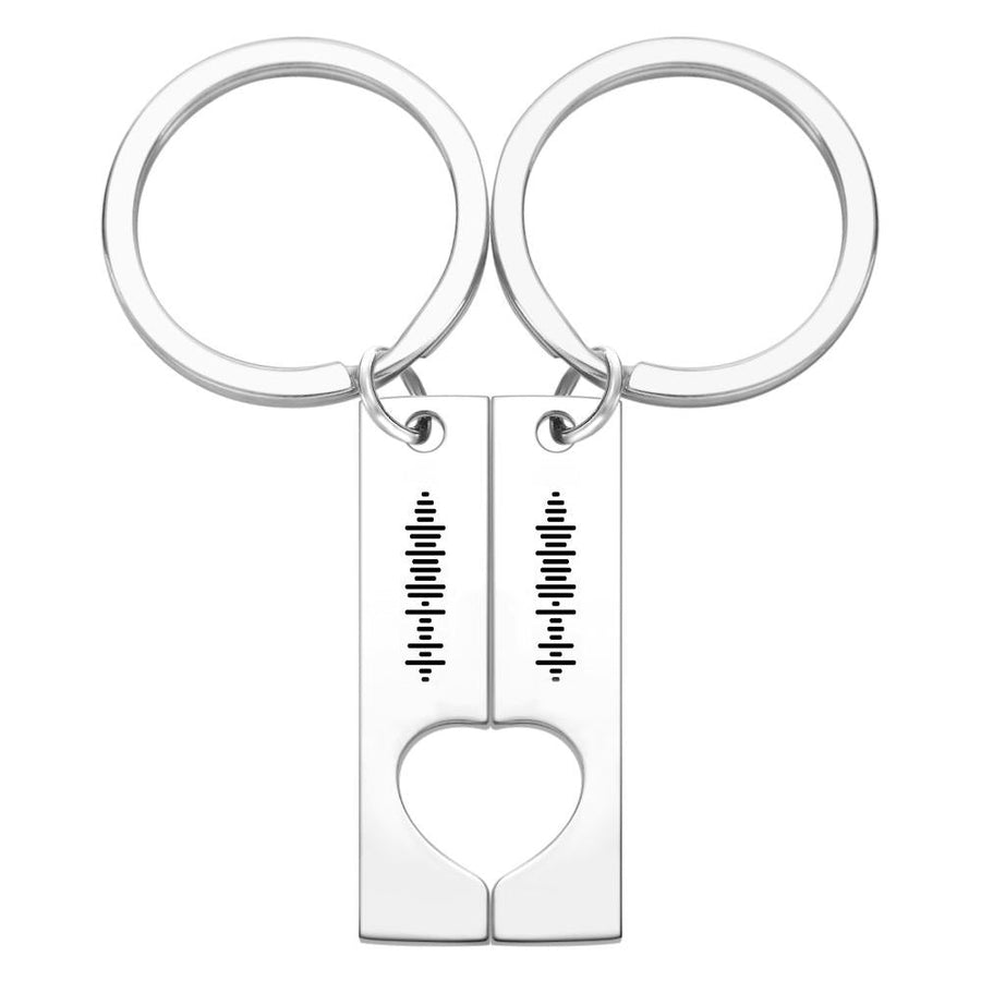 Custom Engraved Stainless Steel Scannable Music Code Couple Keychains - Coolpeacock