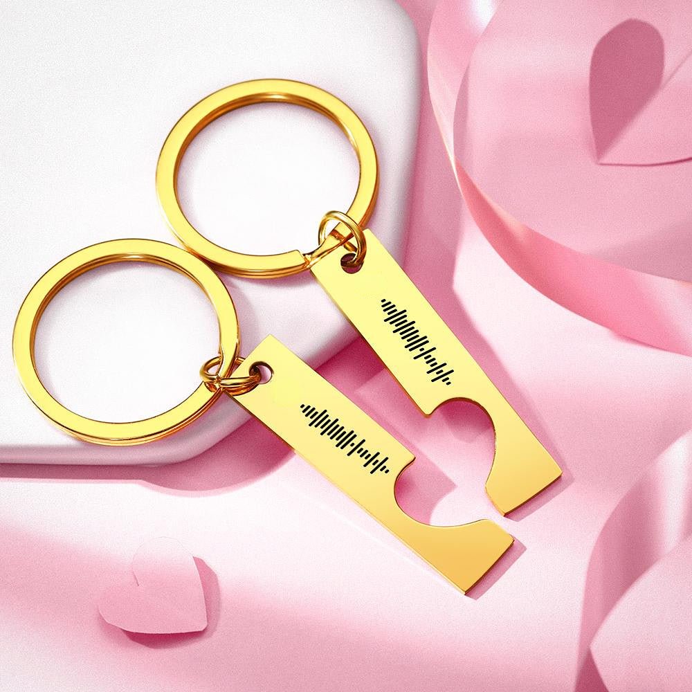 Custom Engraved Stainless Steel Scannable Music Code Couple Keychains - Coolpeacock