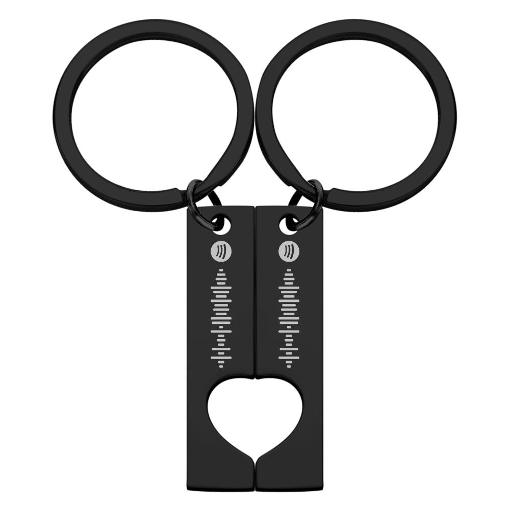 Custom Engraved Stainless Steel Scannable Music Code Couple Keychains - Coolpeacock