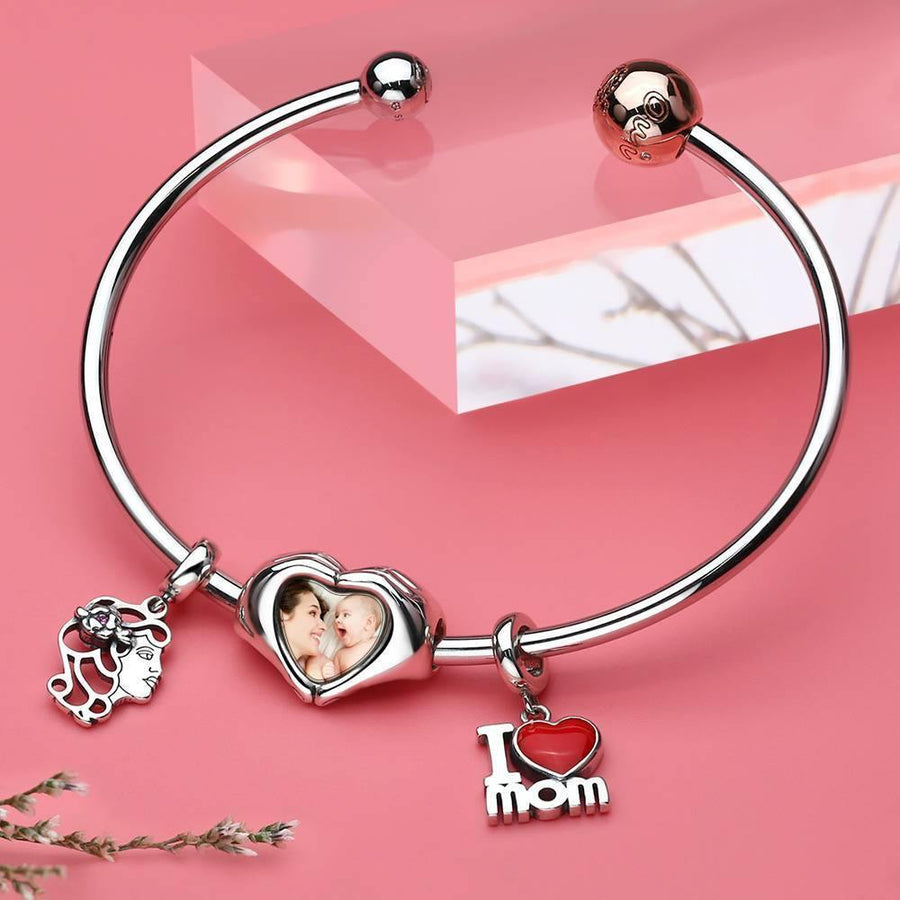 Custom Fingers Heart Photo Charm S925 Silver - Coolpeacock