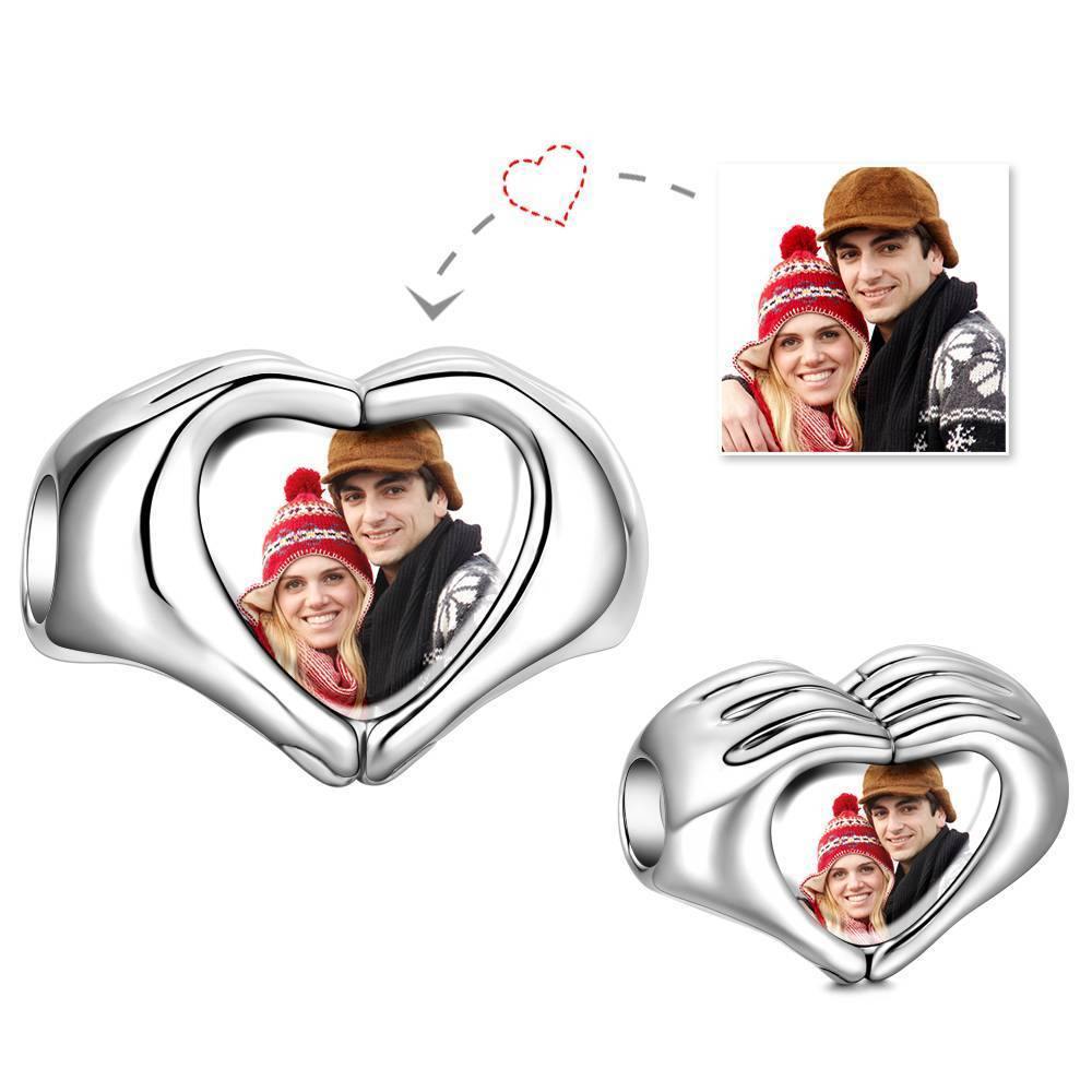 Custom Fingers Heart Photo Charm S925 Silver - Coolpeacock