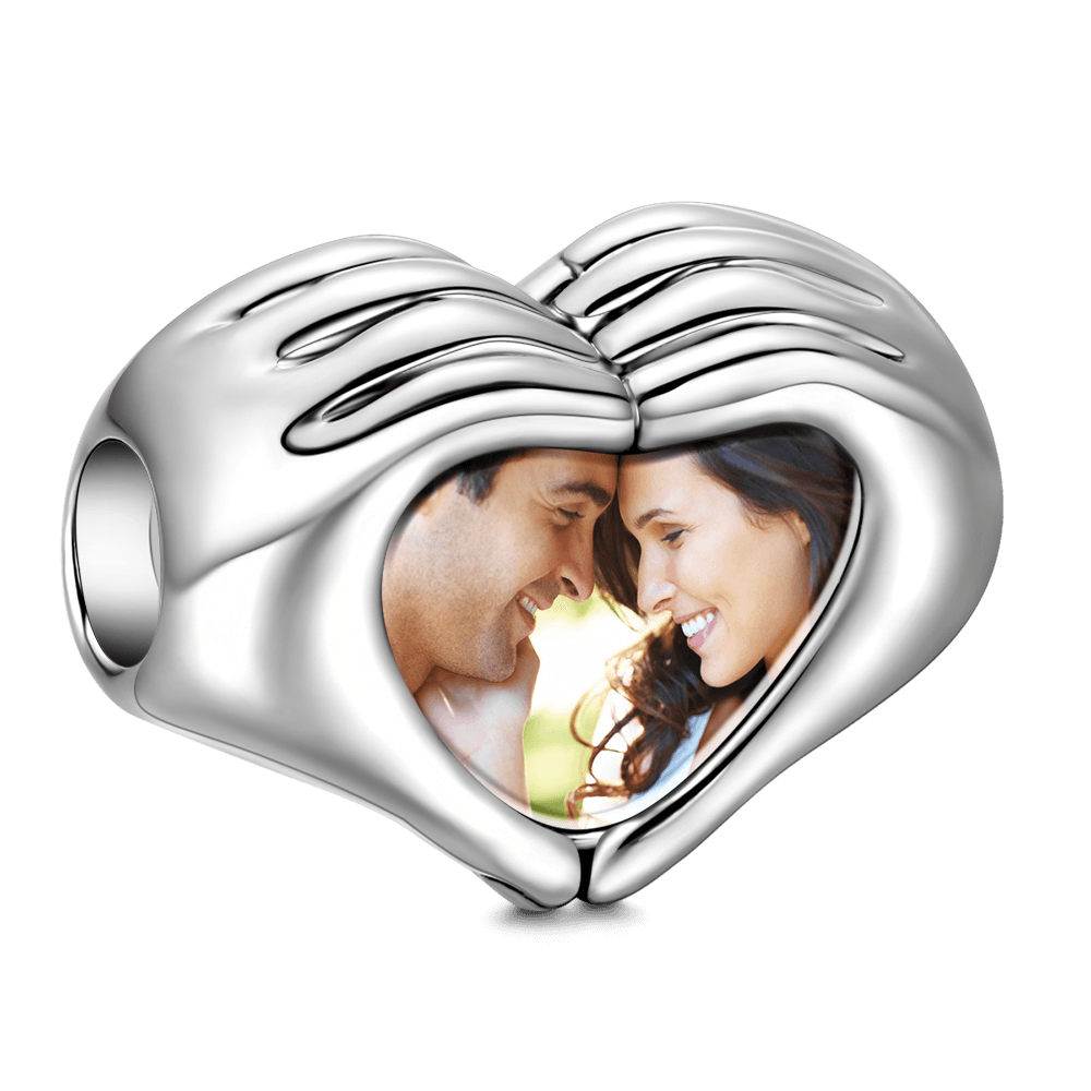 Custom Fingers Heart Photo Charm S925 Silver - Coolpeacock