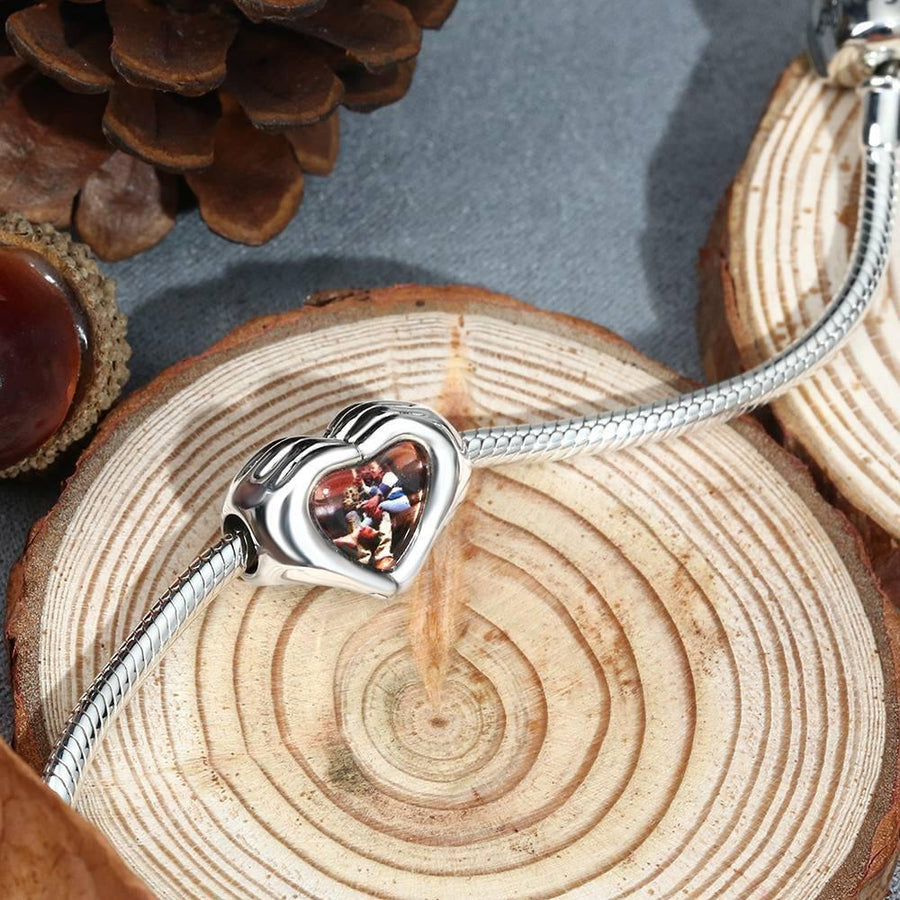 Custom Fingers Heart Photo Charm S925 Silver - Coolpeacock