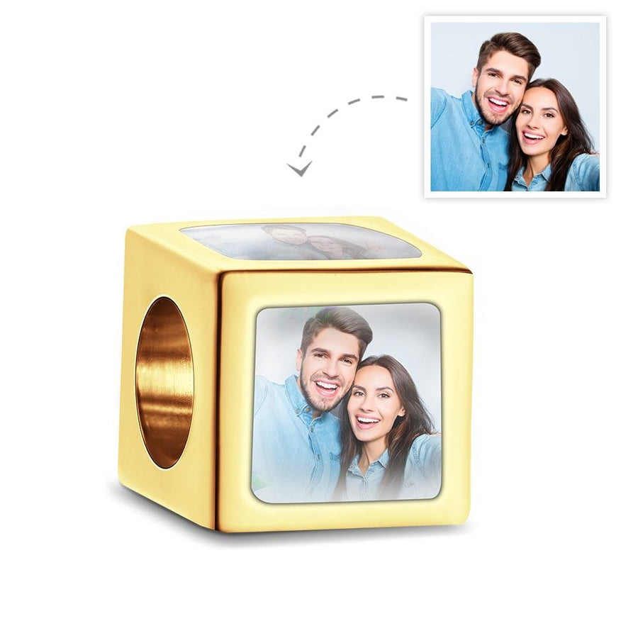 Custom Four - Sided Photo Charm Square Copper Charm Creative Gift for Women - Coolpeacock