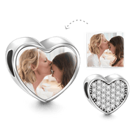 Custom Heart Photo Charm Personalized Picture Bead with Pave CZ - Coolpeacock