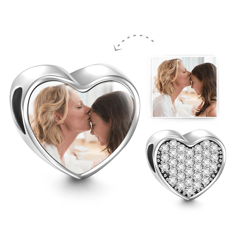 Custom Heart Photo Charm Personalized Picture Bead with Pave CZ - Coolpeacock