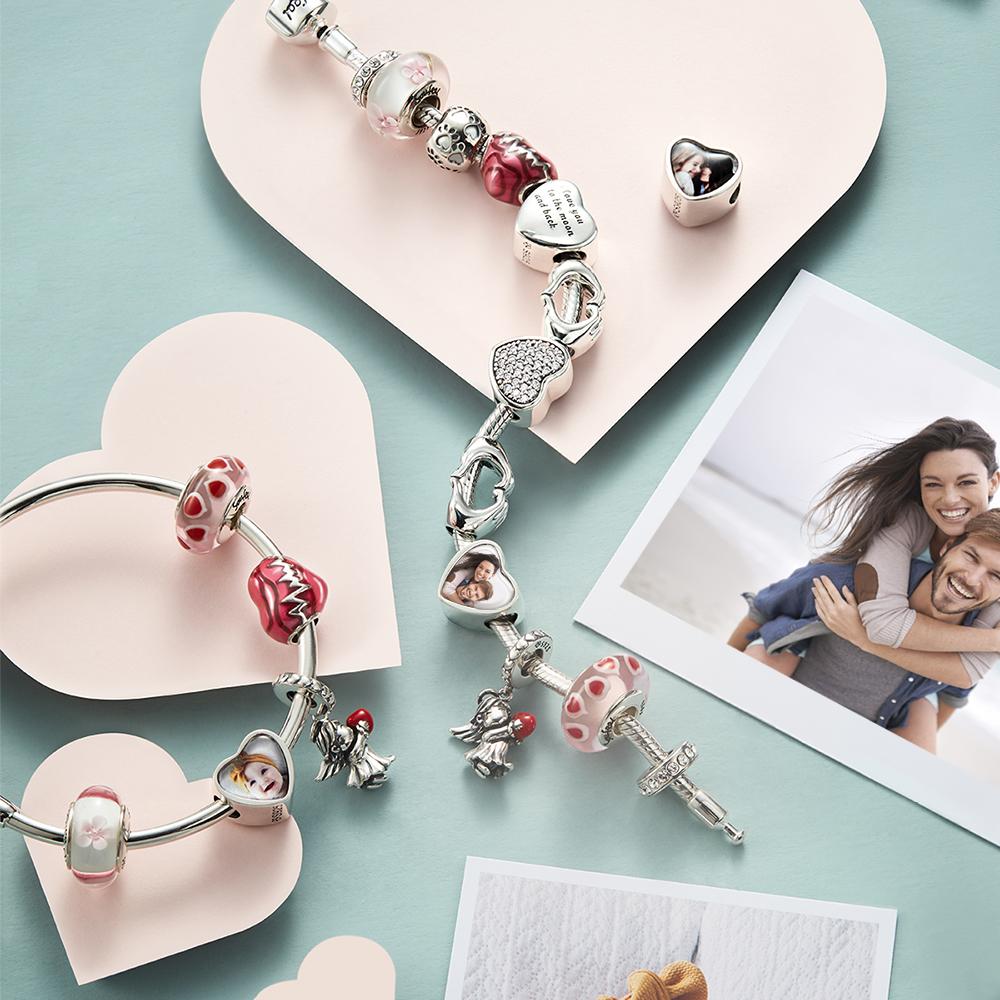 Custom Heart Photo Charm Personalized Picture Bead with Pave CZ - Coolpeacock