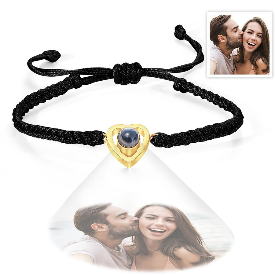 Custom Heart - shaped Photo Projection Bracelet Braided Rope Bracelet Anniversary Gift - Coolpeacock